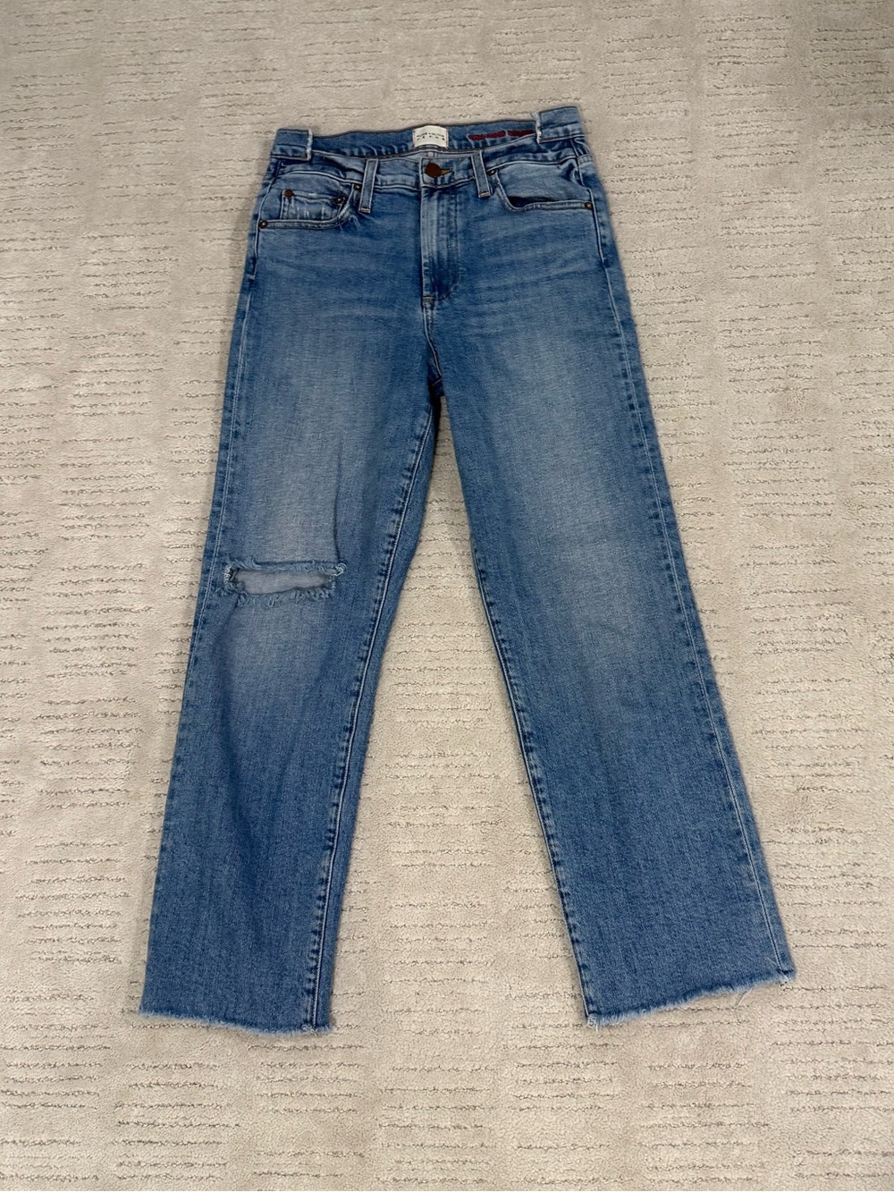 Alice + Olivia Distressed Straight-Leg Jeans in Medium Blue